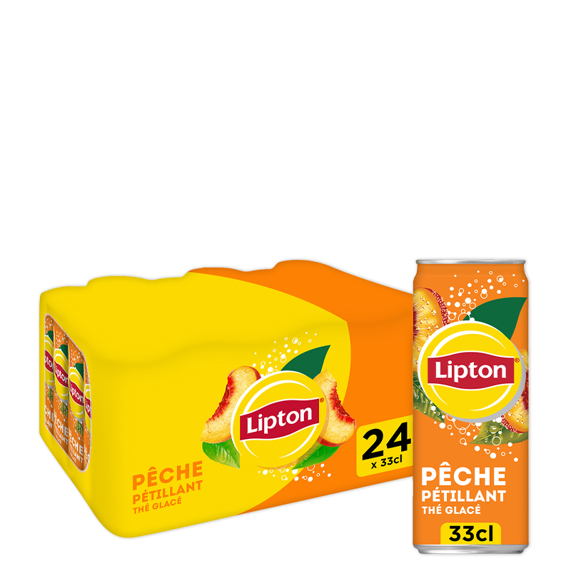 Lipton Ice Tea Pêche Pétillant, pack de 24 canettes de 33cl.