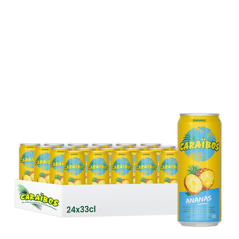 Caraïbos Ananas, pack de 24 canettes de 33cl.