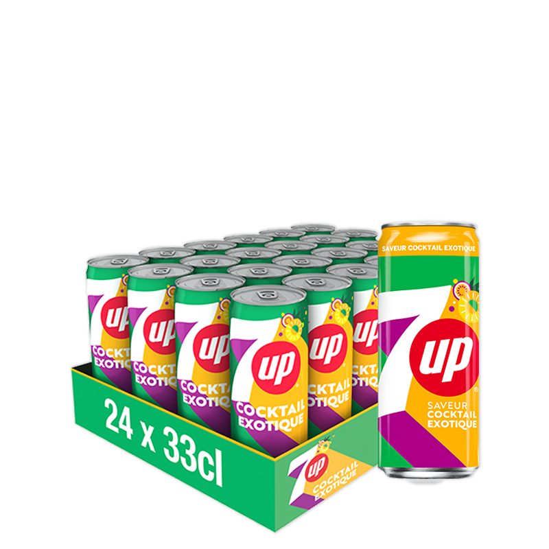 7Up Cocktail Exotique, pack de 24 canettes de 33cl.