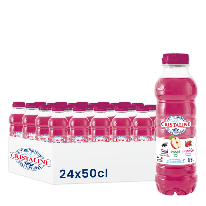 Cristaline Pomme Cassis Framboise, pack de 24 bouteilles de 50cl.