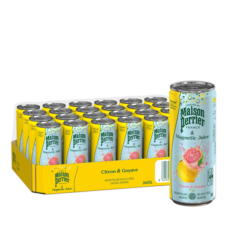 Maison Perrier Magnetic Juice Citron Goyave, pack de 24 canettes de 33cl.