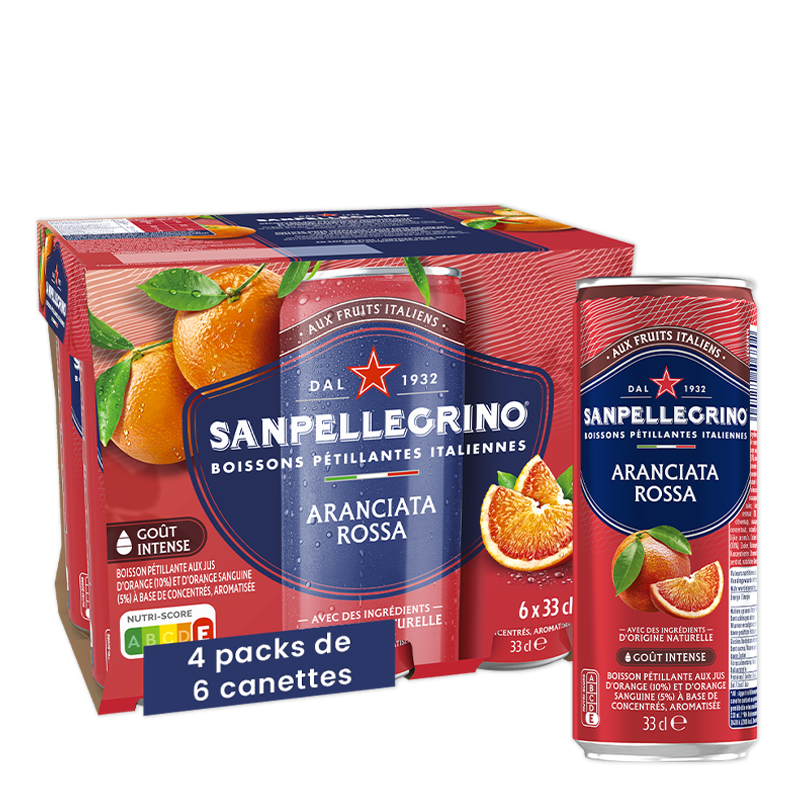 San Pellegrino Aranciata Rossa, pack de 24 canettes de 33cl.