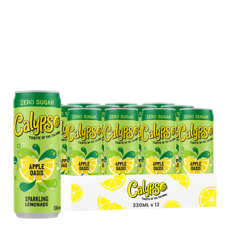 Calypso Apple Oasis Zéro Sucres, pack de 12 canettes de 330 ml.