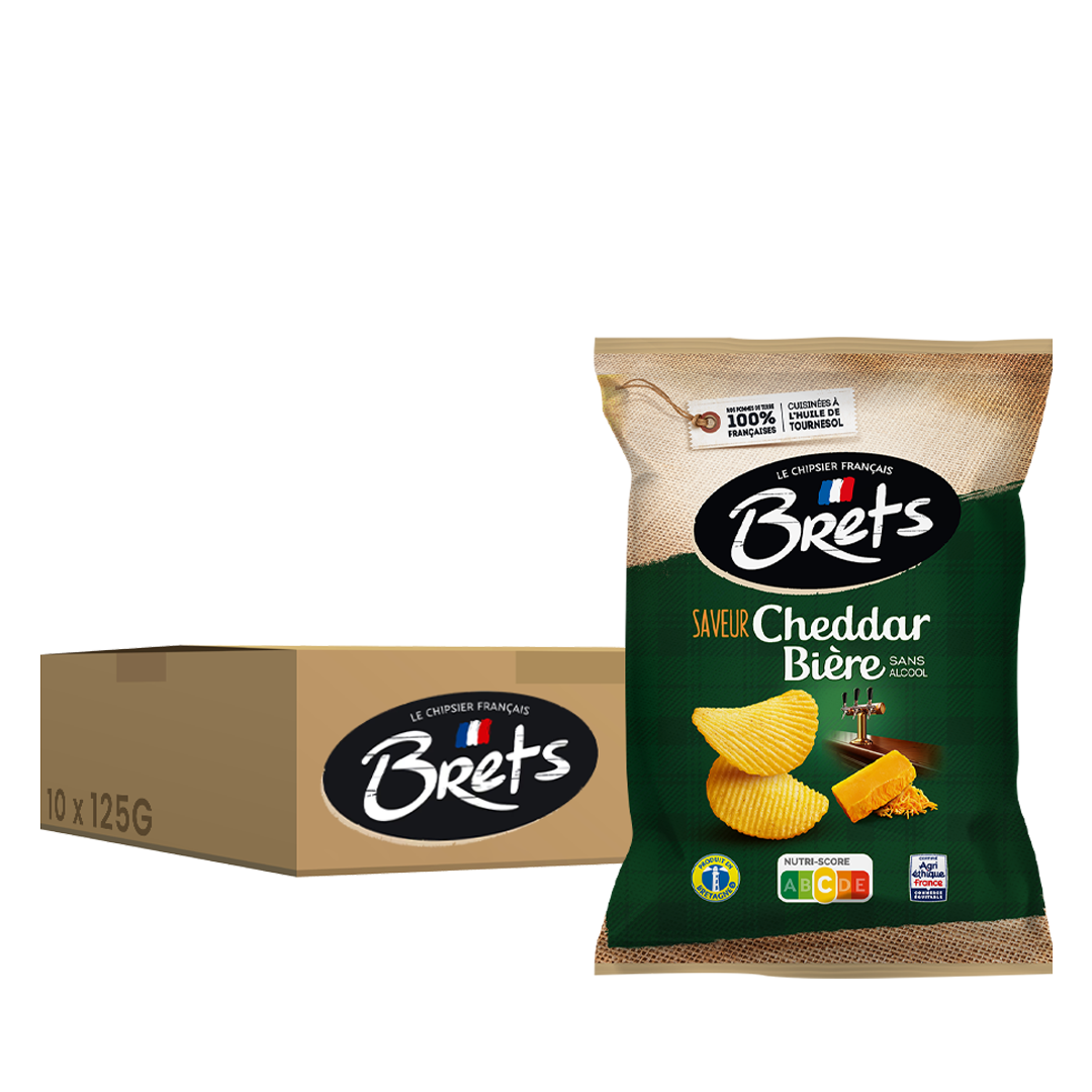 Brets Cheddar Bière, pack de 10 unités de 125 g.