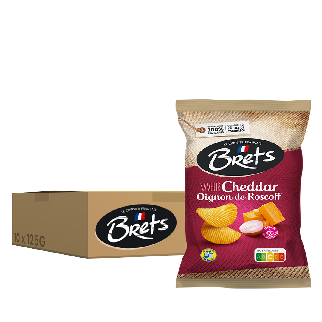 Brets saveur Cheddar Oignon de Roscoff, pack de 10 unités de 125 g.