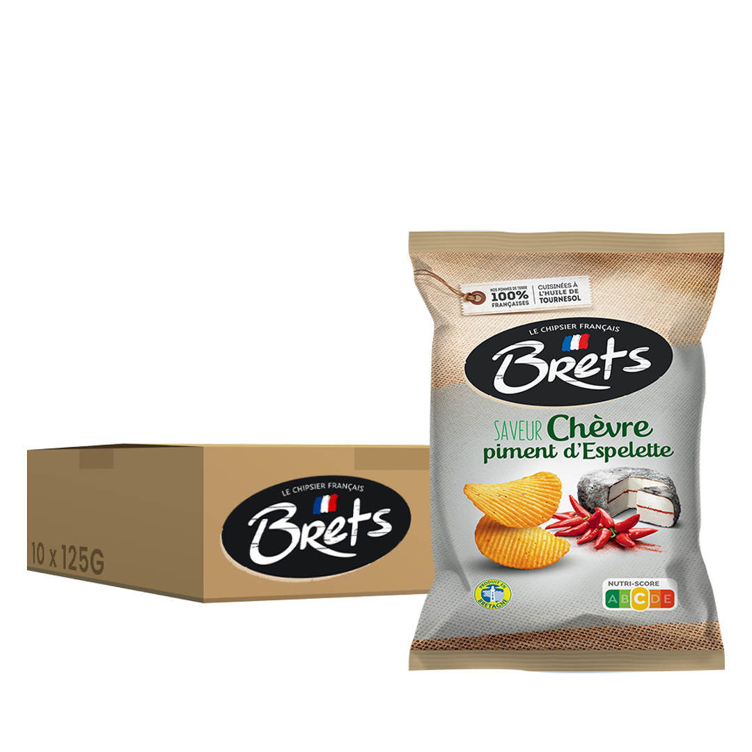 Brets saveur Chèvre Piment d’Espelette, pack de 10 unités de 125 g.
