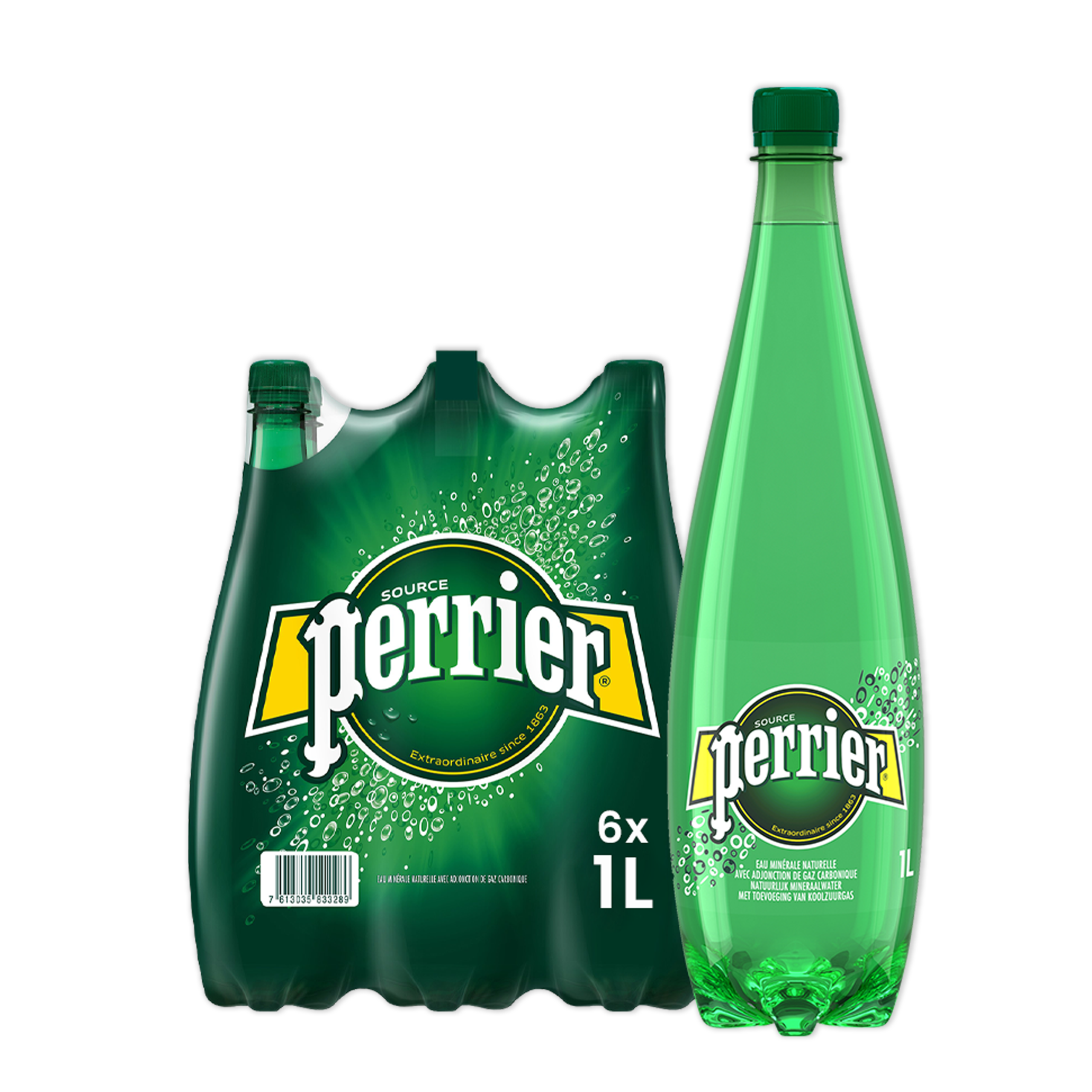 Perrier, pack de 6 bouteilles de 1 L.