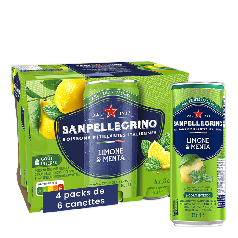 San Pellegrino Limone & Menta, pack de 24 canettes.